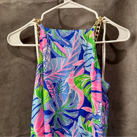 Lilly Pulitzer Silk Maxi Dress Tropical Print Chain Strap Size 2 - Picture 3 of 12